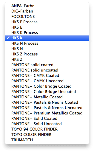 Farbbücher Auswahl in Adobe Photoshop CC: HKS, Pantone, CMYK und vieles mehr