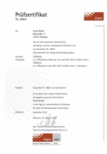 Fogra Zertifikat 2014 der Proof GmbH Tübingen