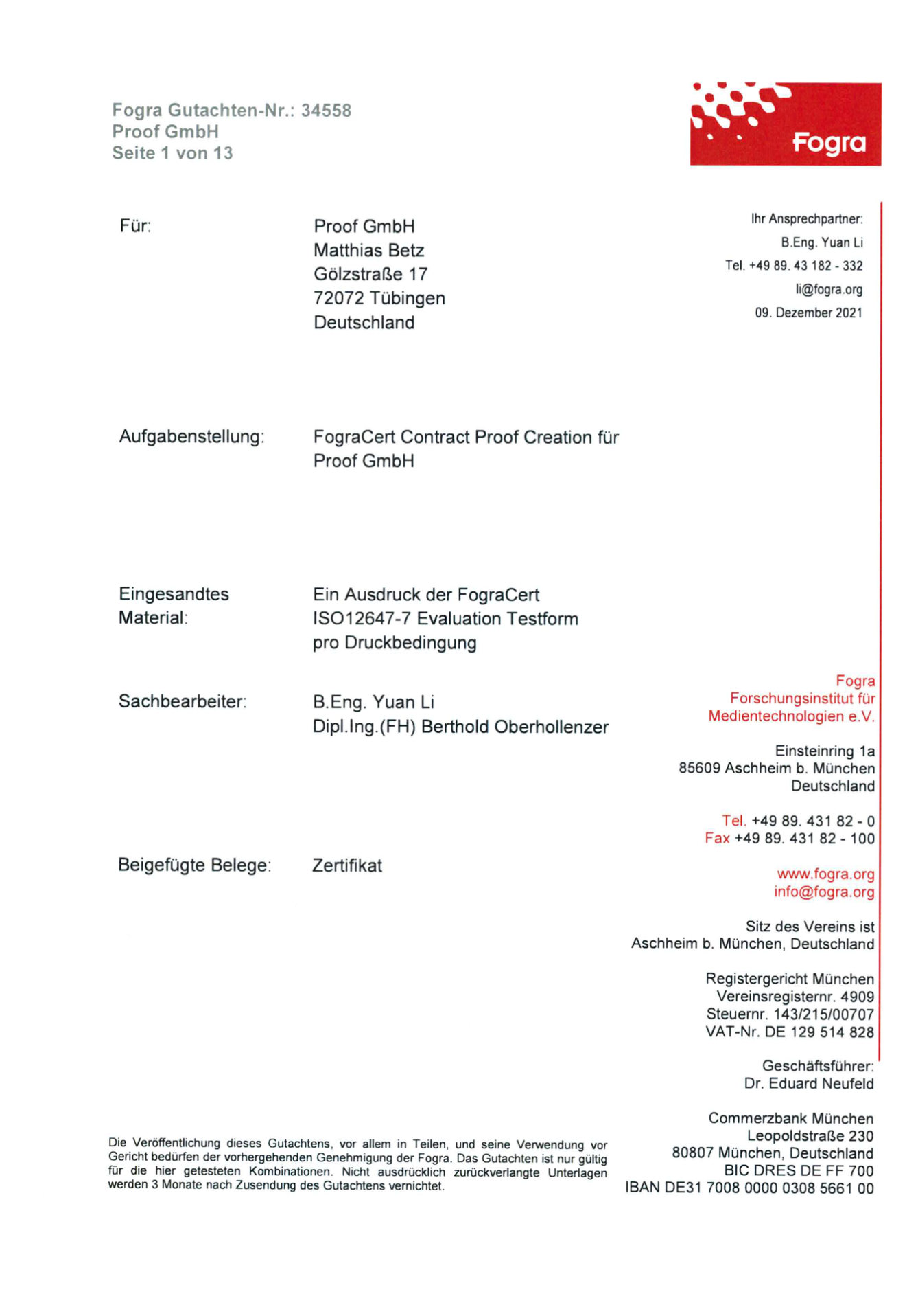 Title Test Report Fogra Certificate Proof GmbH 2021 Fogra Contract Proof Creation 34558