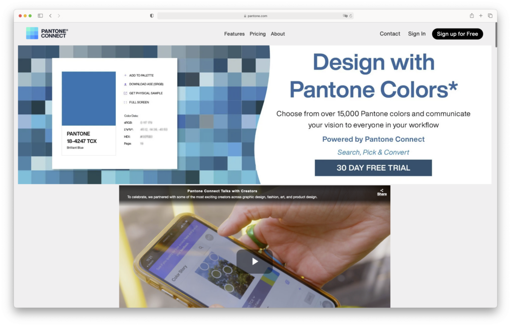 New PANTONE Find a Color home page: Now only with PANTONE Connect: Without logging in, you can no longer even access the RGB and CMYK values of PANTONE colours on the PANTONE website.