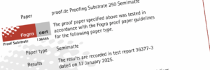 Proof.de Fogra Certificate for proof.de Proofing Substrate 250 Semimatte