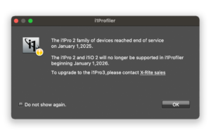 X-Rite message in i1 Profiler about the end of i1Pro 2 and i1iO 2