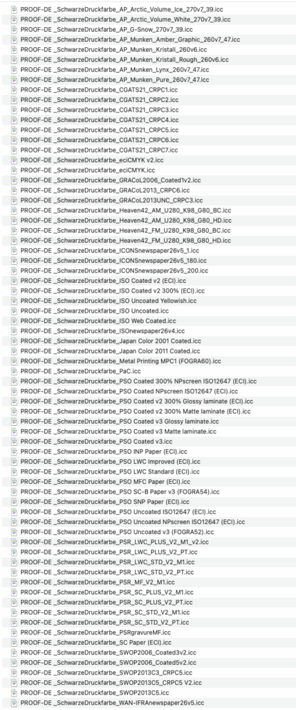 Proof.de Black channel colour profiles for Adobe Photoshop: The following greyscale profiles are included in the download