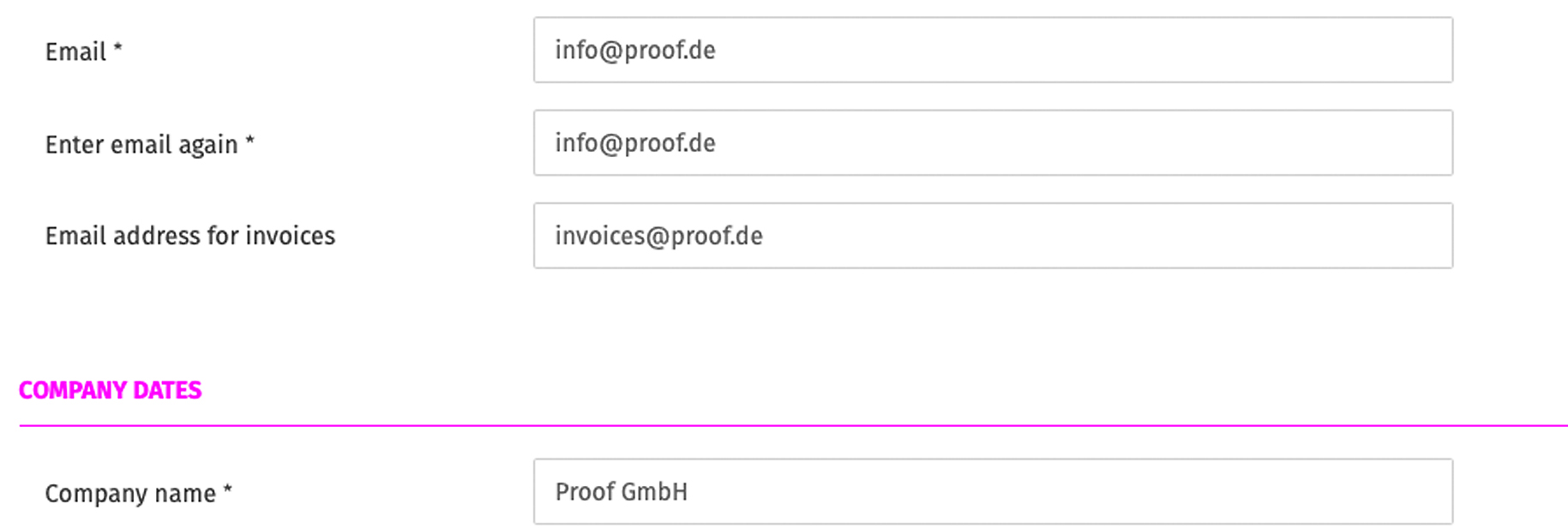 Proof.de: Now with a separate email address for receiving digital invoices